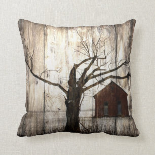 Coussin Grange primitive de rouge d'arbre d'hiver de fibre