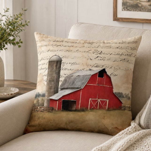 Coussin Grange Rouge Rustique (Rustic Red Barn Pillow)