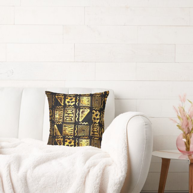 Coussin Graphique De Tissu De Boue Tribale En Or (Canapé)