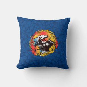Coussin graphique rétro des années 60 avec surfeur