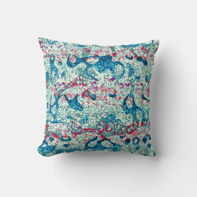 Coussin Graphique Turquoise en rouge bleu à points (Recto)