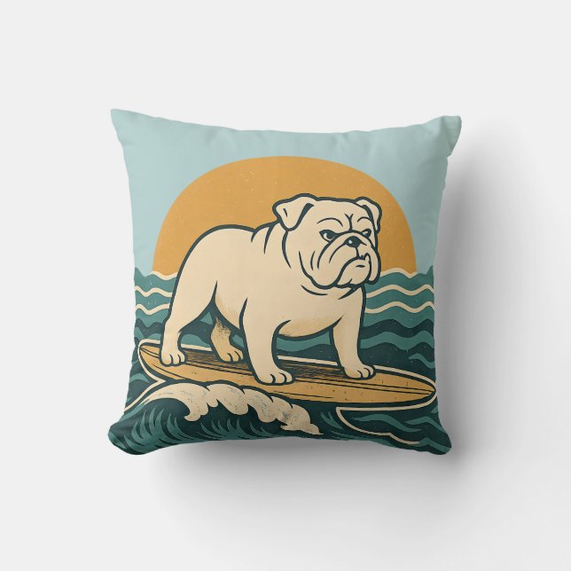 Coussin Graphisme de planche de surf réversible Retro Cali (Recto)