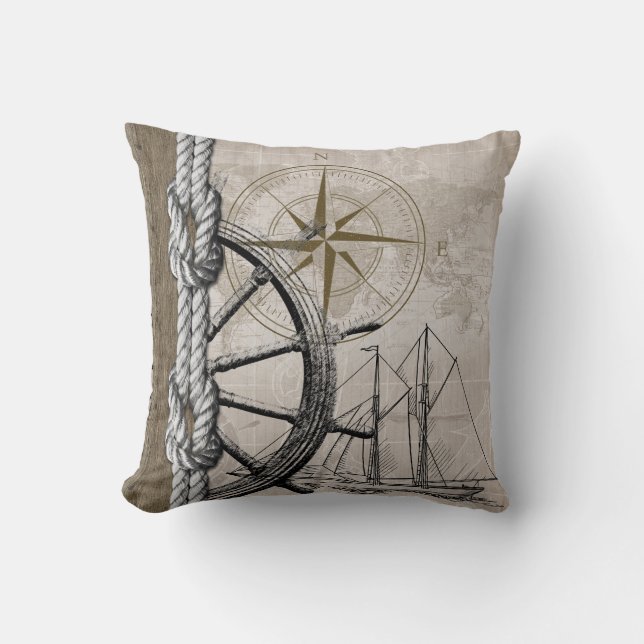 Coussin Graphisme vintage beige et Brown (Recto)