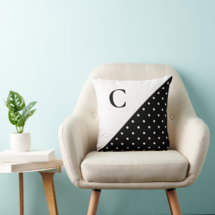 Coussin Gras blanc sur noir Polka Motif Monogramme