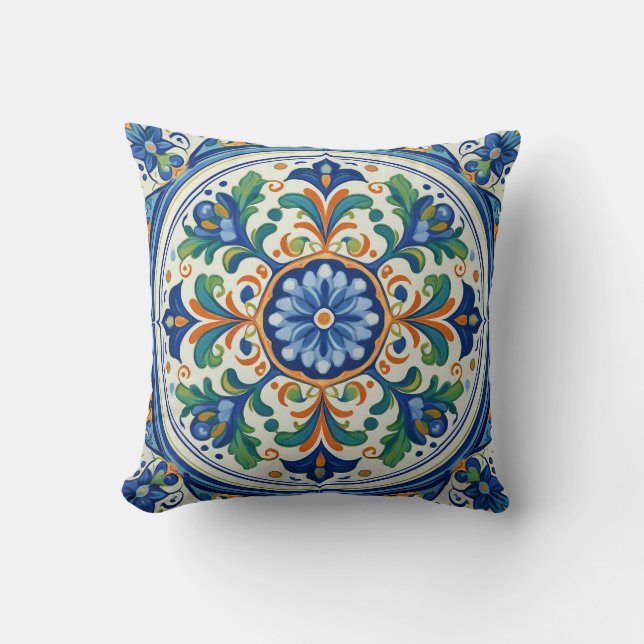 Coussin Gras et bleu : Artistérie Azulejo (Recto)