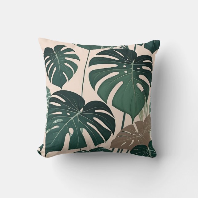 Coussin Gras Green Monstera Feuilles Tropical Jungle (Recto)