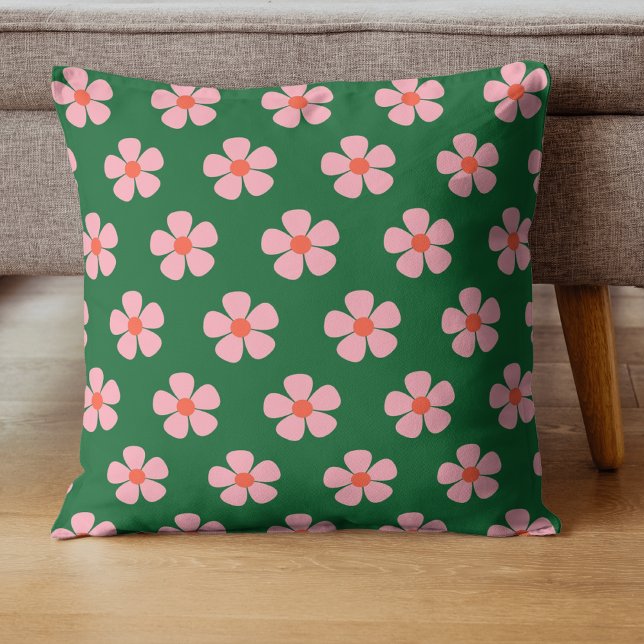 Coussin Gras vert et rose Fleur Tropical Printemps Whimsic (Créateur téléchargé)