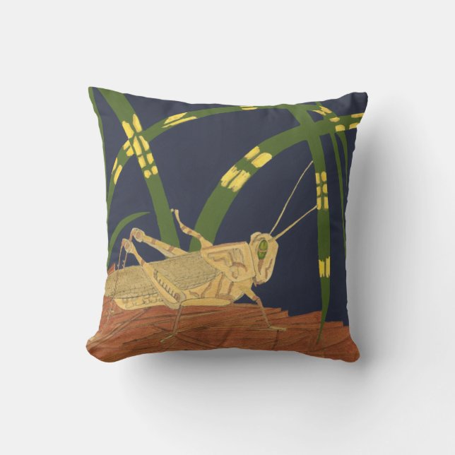 Coussin Grasshopper en Grass vert sur Arrière - plan bleu (Recto)