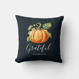 Coussin Grateful Orange Citrouille Navy personnalisée