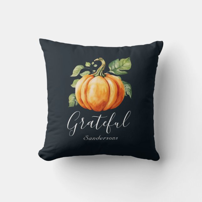 Coussin Grateful Orange Citrouille Navy personnalisée (Recto)