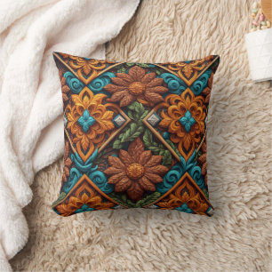 Coussin Gravures florales complexes dans des teintes chaud