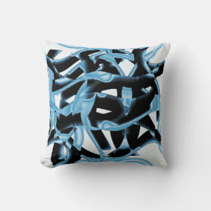 Coussin Gravures ou rubans bleus et noirs détruits