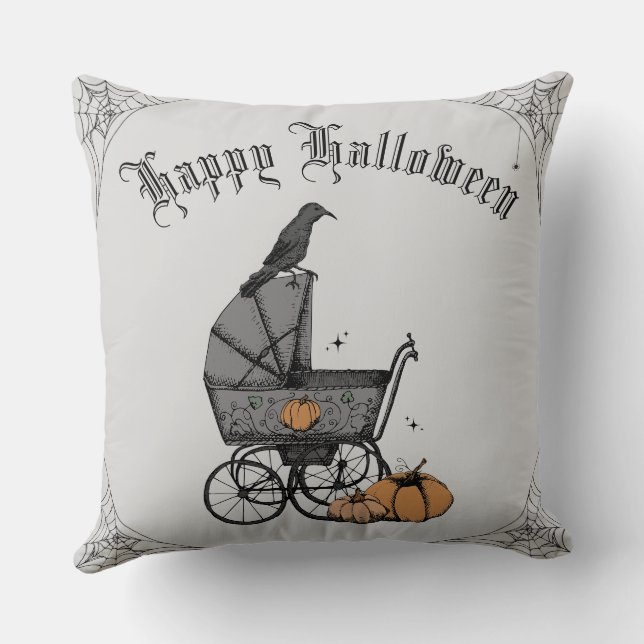 Coussin Gray and Black Gothic Happy Halloween (Verso)