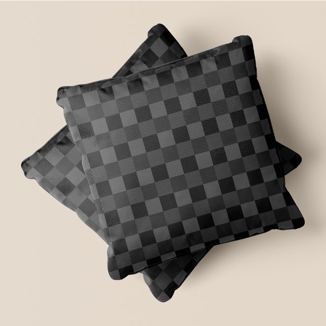 Coussin Gray & Grey Fun Retro Chic À damiers Carré (Grey & Grey Fun Retro Chic Checkered Squares Throw Pillow)