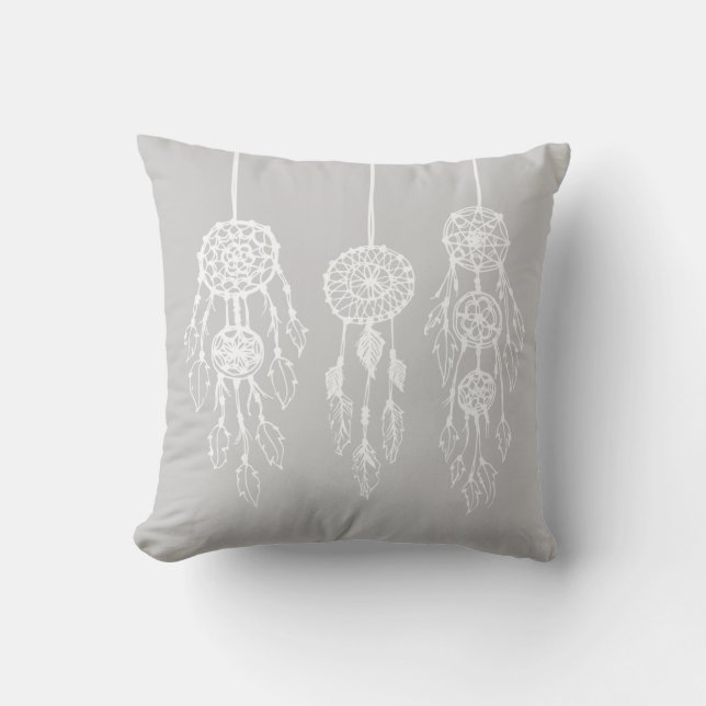 Coussin Gray Illustrated Bohemian Dreamcatchers (Recto)