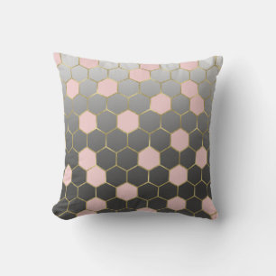 Coussin Gray rose et or Hexagon moderne Glam