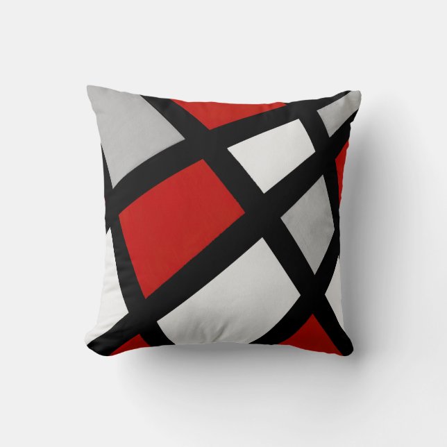 Coussin Gray rouge noir blanc géométrique (Recto)