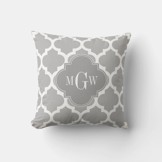 Coussin Gray White Moroccan #5 Gray 3 Monogram initial (Recto)