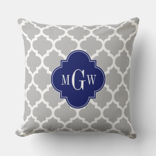 Coussin Gray White Moroccan #5 Navy 3 Première monogramie