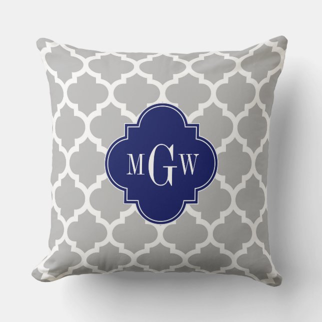 Coussin Gray White Moroccan #5 Navy 3 Première monogramie (Recto)
