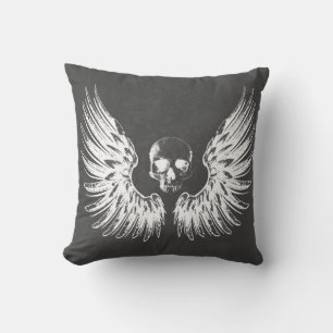 Coussin Gray & White Rock Angel Ailes Crâne