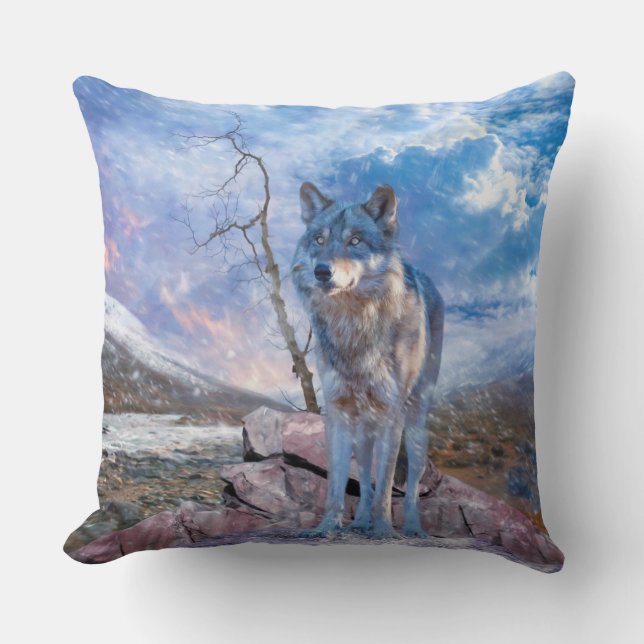 Coussin Gray Wolf "RÉPONDRE À L'APPEL" (Recto)