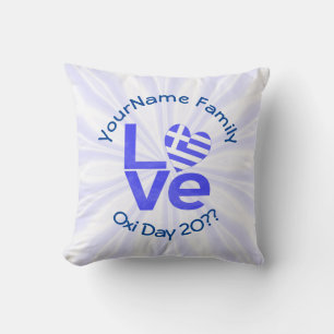 Coussin Grèce Drapeau Cœur Bleu AMOUR Personnalisé