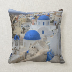 Coussin Grèce, Santorin. Tour Bell et dômes bleus