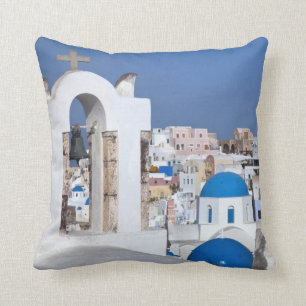 Coussin Grèce, Santorin. Tour Bell et dômes bleus de 2