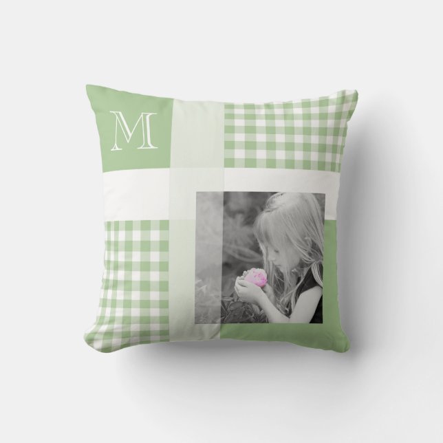 Coussin Green Ajouter Votre Photo En vichy Monogramme Mode (Recto)
