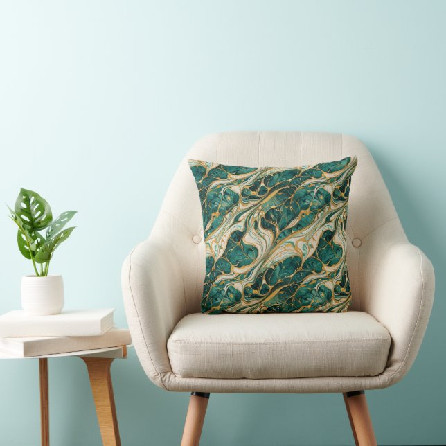 Coussin Green and Gold Marble Throw Pillow (Chaise)