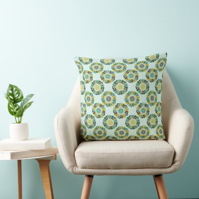 Coussin Green and Teal Modern Geometric Flower Pattern (Chaise)