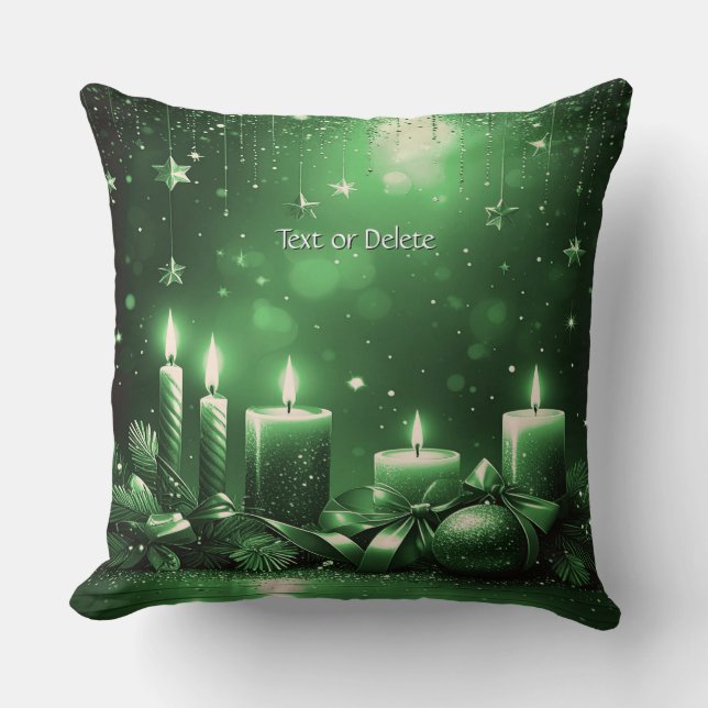 Coussin Green Candles Christmas Holiday Throw Pillow (Recto)