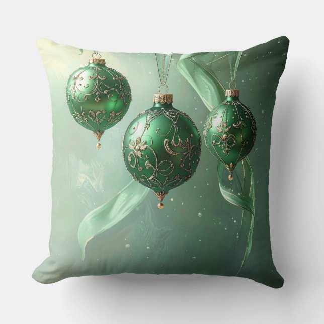 Coussin Green Christmas Ball Holiday (Recto)