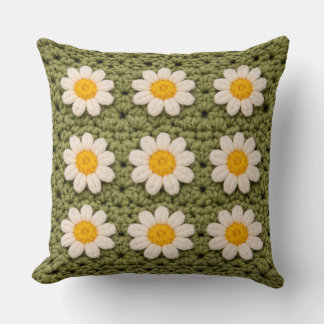 Coussin Green Daisy Granny Square Crochet Pattern Floral R