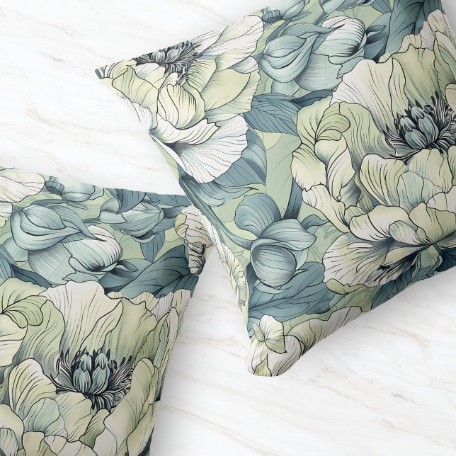 Coussin Green Floral Garden Elégant Canapé Fleur Delicate (Green Floral Garden Elegant Delicate Flower Sofa Throw Pillow)