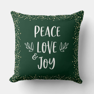 Coussin Green Gold Foil Dots Peace Love Joy Script Moderne