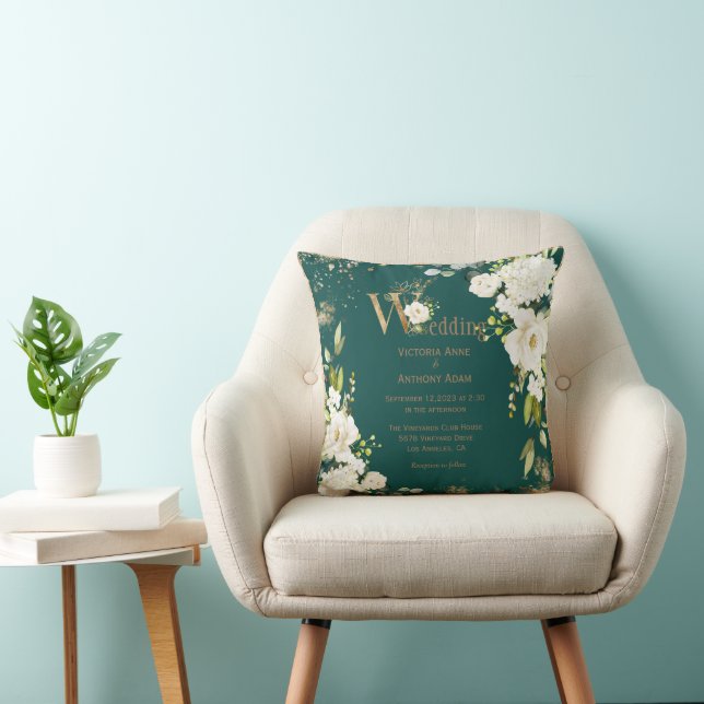 Coussin Green Gold Rustic Floral Mariage Keepsaké (Chaise)