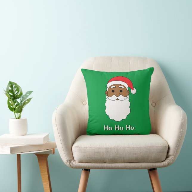 Coussin Green Ho Ho Ho African American Santa Claus Famill (Chaise)