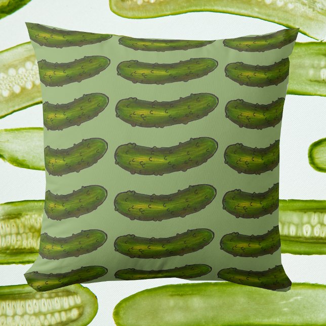 Coussin Green Kosher Deli Sour Dill Picket Foie (Pickle print pillow)