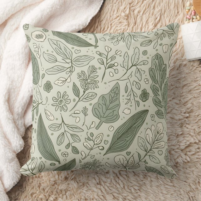 Coussin Green Leaf Pattern Throw Pillow | Botanical Nature (Couverture)