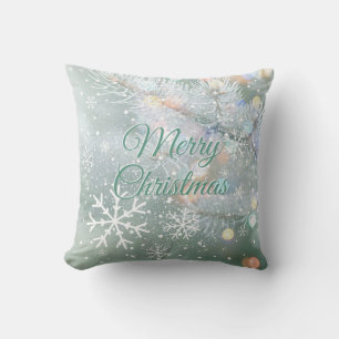 Coussin Green Merry Christmas Snowflakes