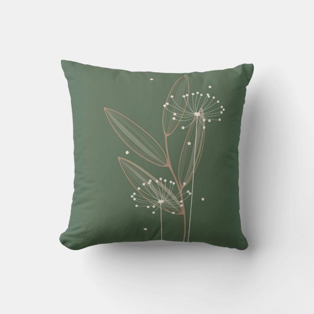 Coussin Green Minimalist Botanical Line Art Floral (Recto)