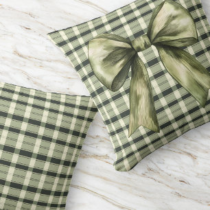 Coussin Green Plaid Bow Moderne Rustique Ferme Olive