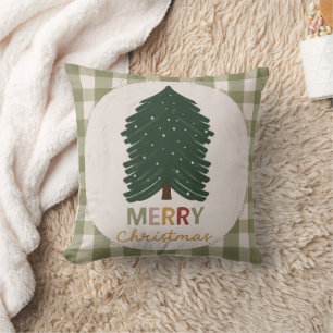 Coussin Green Plaid Joyeux Noël pour Rustique Farmhouse