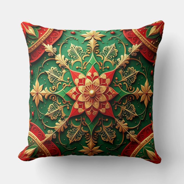 Coussin Green Red Decorative Christmas Throw Pillow (Recto)