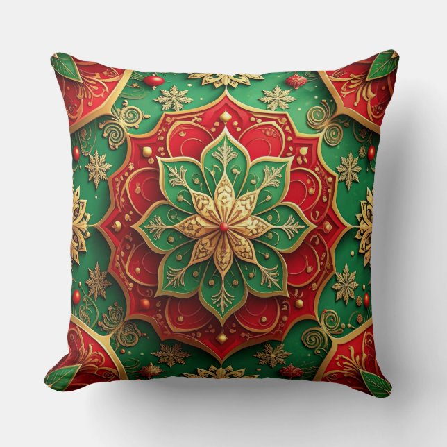 Coussin Green Red Decorative Christmas Throw Pillow (Recto)