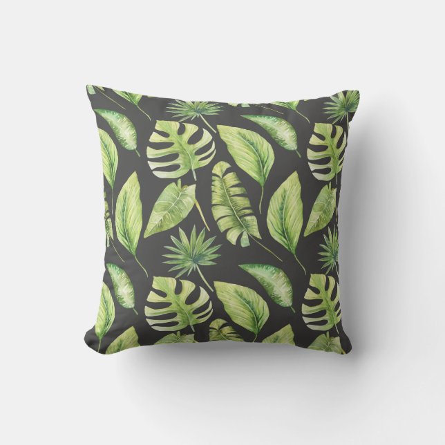Coussin Green Tropical Feuille Motif Botanique Noir (Recto)