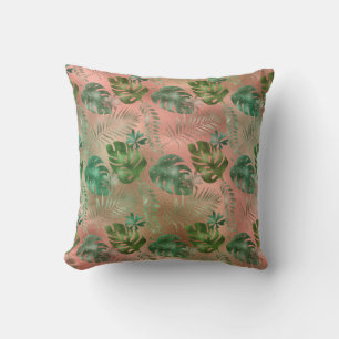 Coussin Green Tropical Feuilles Iridescente Pink Terracott