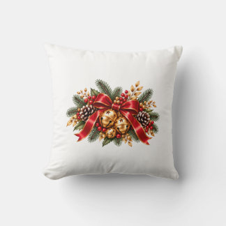 Coussin Grelots de Noël Rouge Ruban Festif